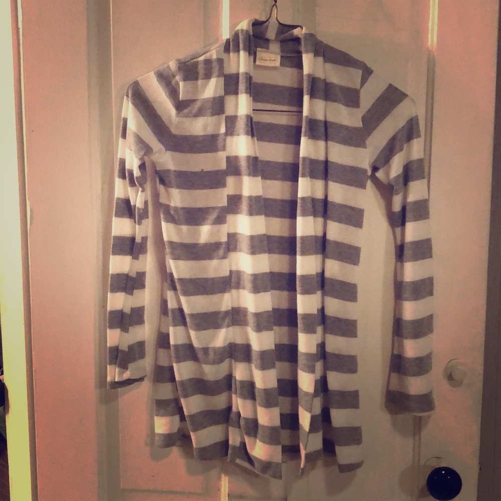 Grey and white strip sweater